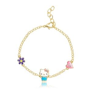 Hello kitty Gold Plated Bracelet with Flower and Heart Charm Pendants